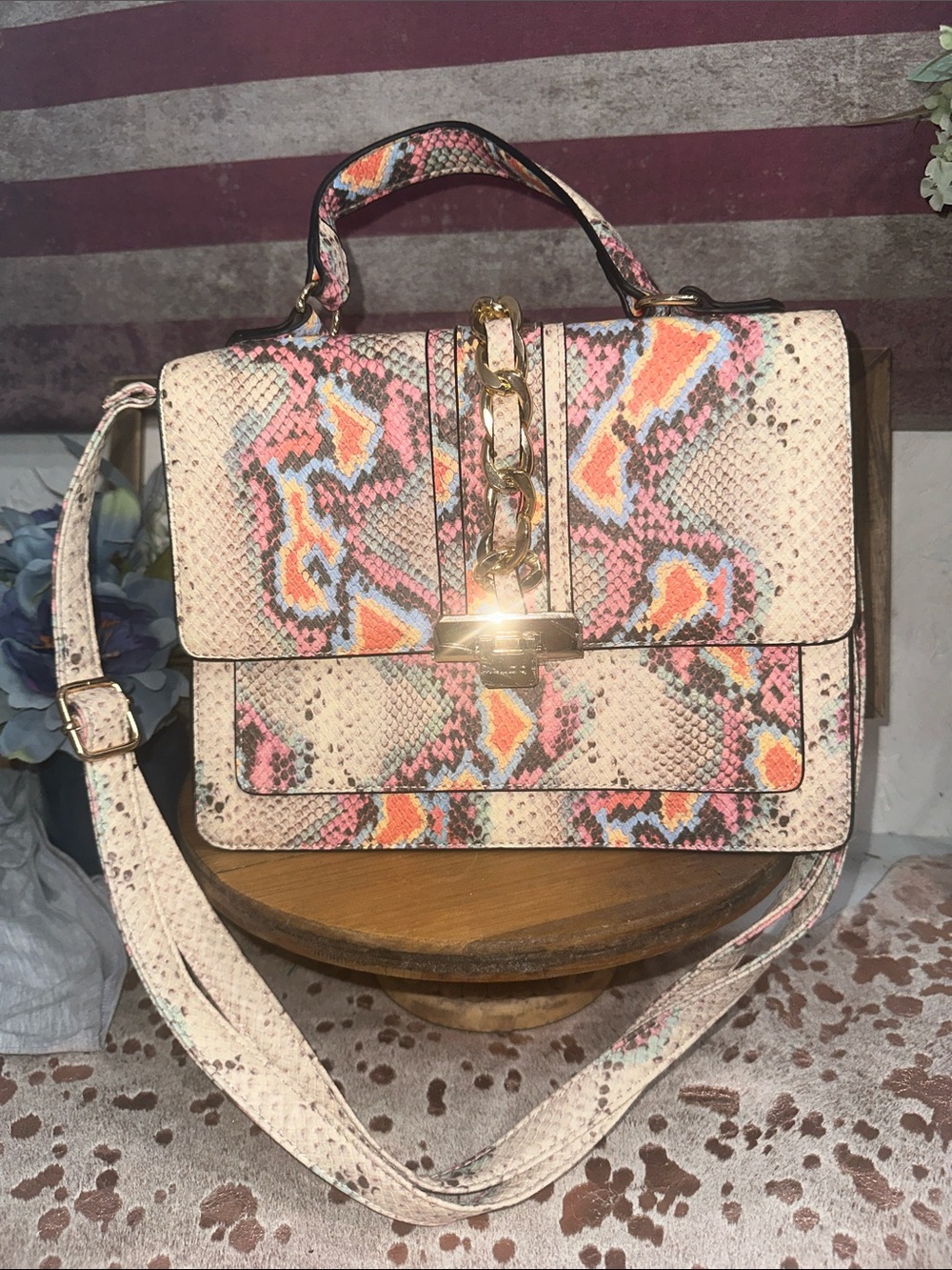 NWOT Aldo Pink Multi Snake-Print Top Handle Crossbody Bag